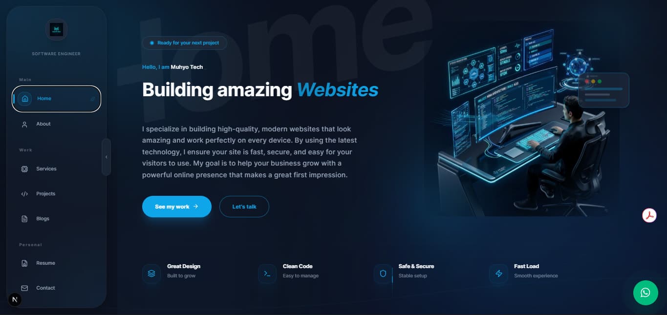 Muhyo Tech web platform displayed on a development workspace