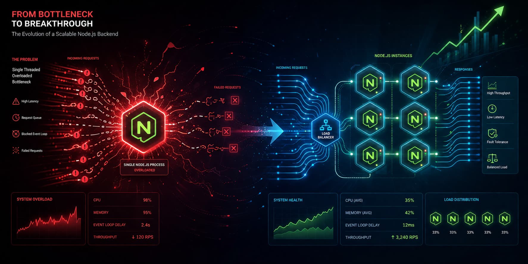 Muhyo Tech — Node.js Backend Scaling: The Day Our Launch Almost Broke blog cover image
