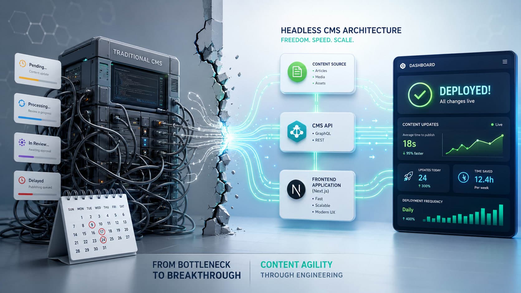Muhyo Tech — The Content Update Bottleneck: How Headless CMS Engineering Unlocks Marketing Agility blog cover image