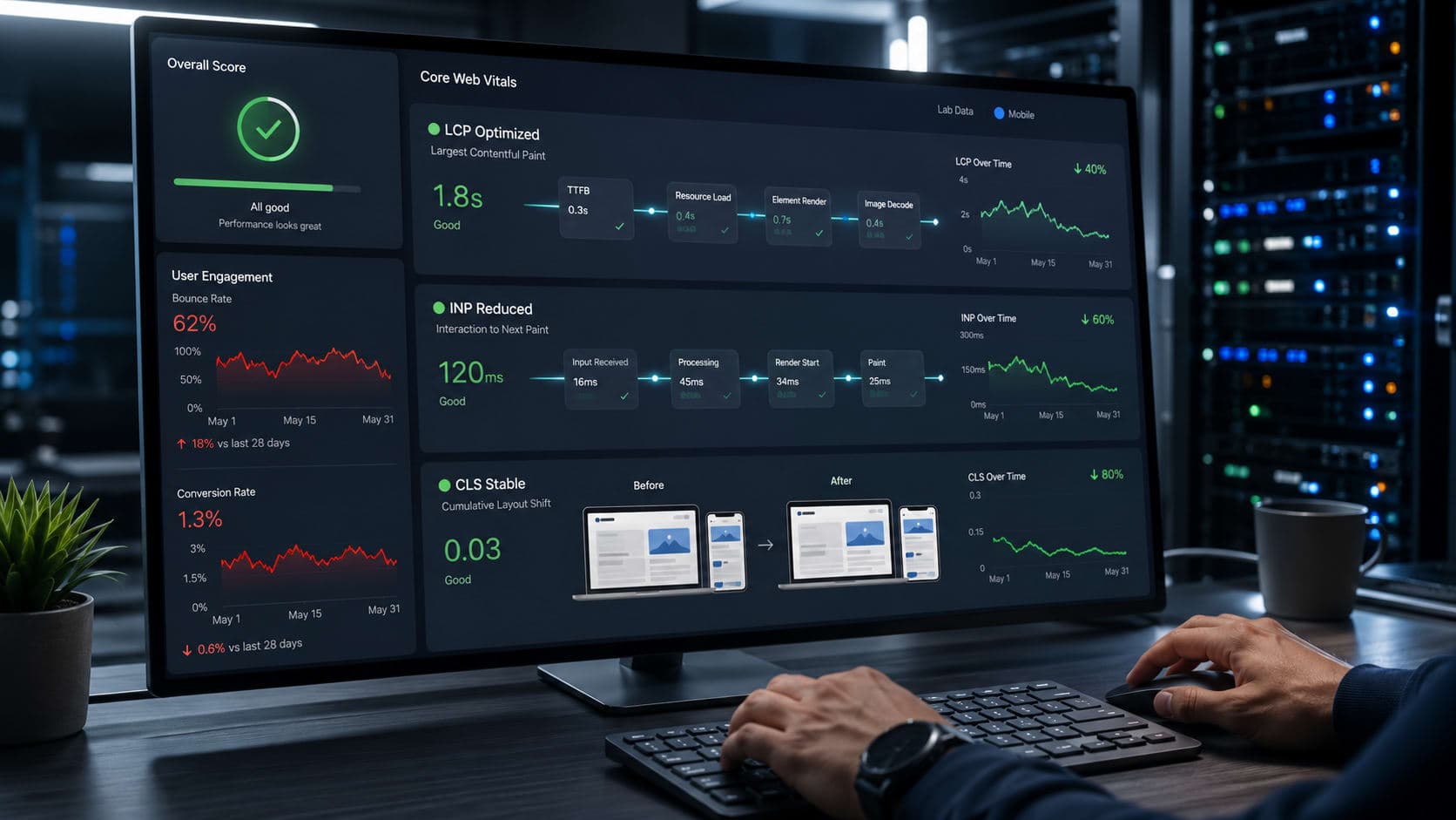 Muhyo Tech — Beyond the Green Score: Engineering Core Web Vitals for Real Business Impact blog cover image