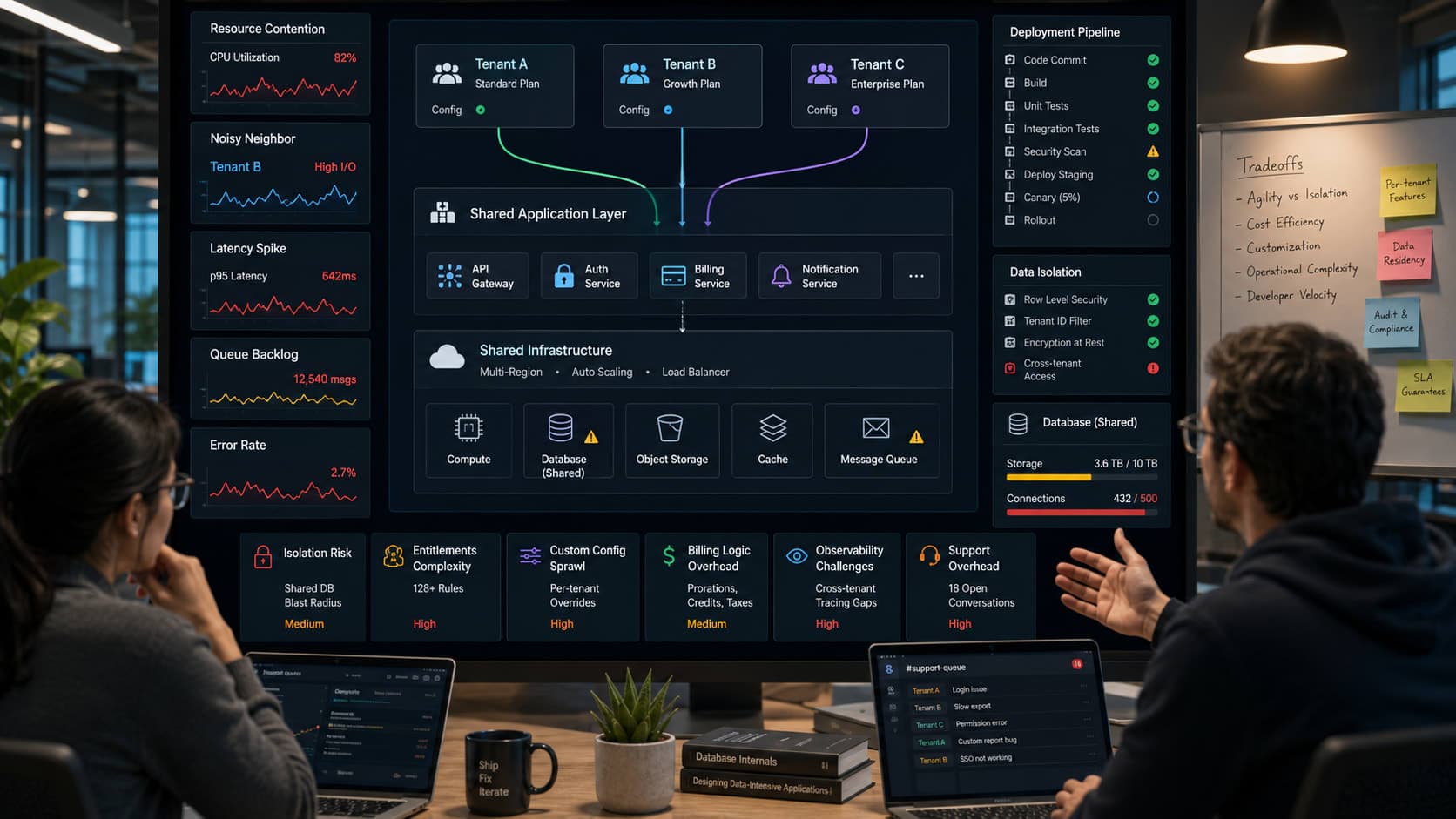 Muhyo Tech — editorial blog cover illustrating Beyond the Hype: The Hidden Costs of Multi-Tenancy in SaaS Engineering