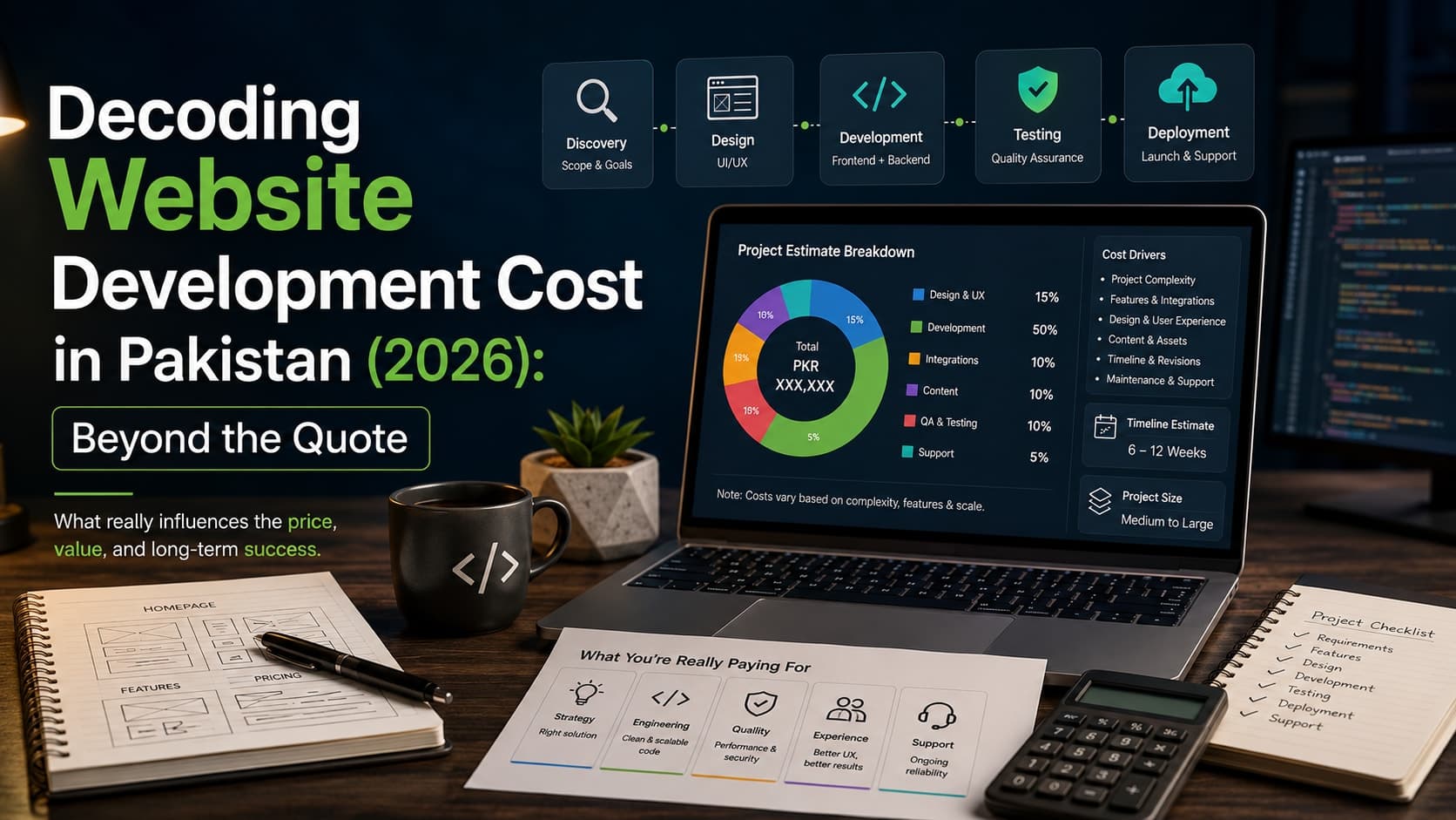 Muhyo Tech — editorial blog cover illustrating Decoding Website Development Cost in Pakistan (2026): Beyond the Quote
