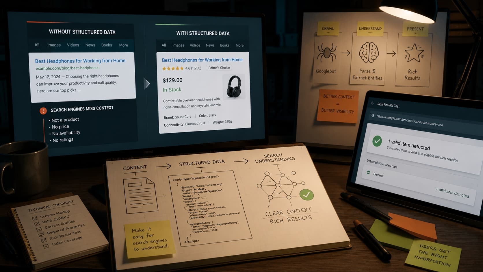 Muhyo Tech — editorial blog cover illustrating When Search Engines Miss the Point: Structured Data in Practice