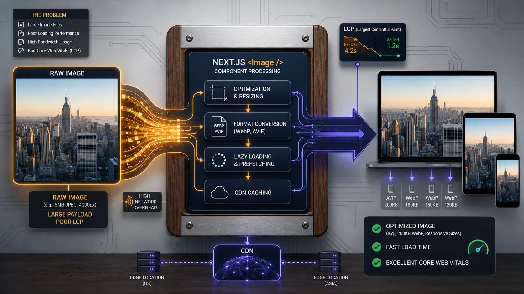 Muhyo Tech — editorial blog cover illustrating Image Optimization in Next.js: Delivering Visuals Without Sacrificing Speed