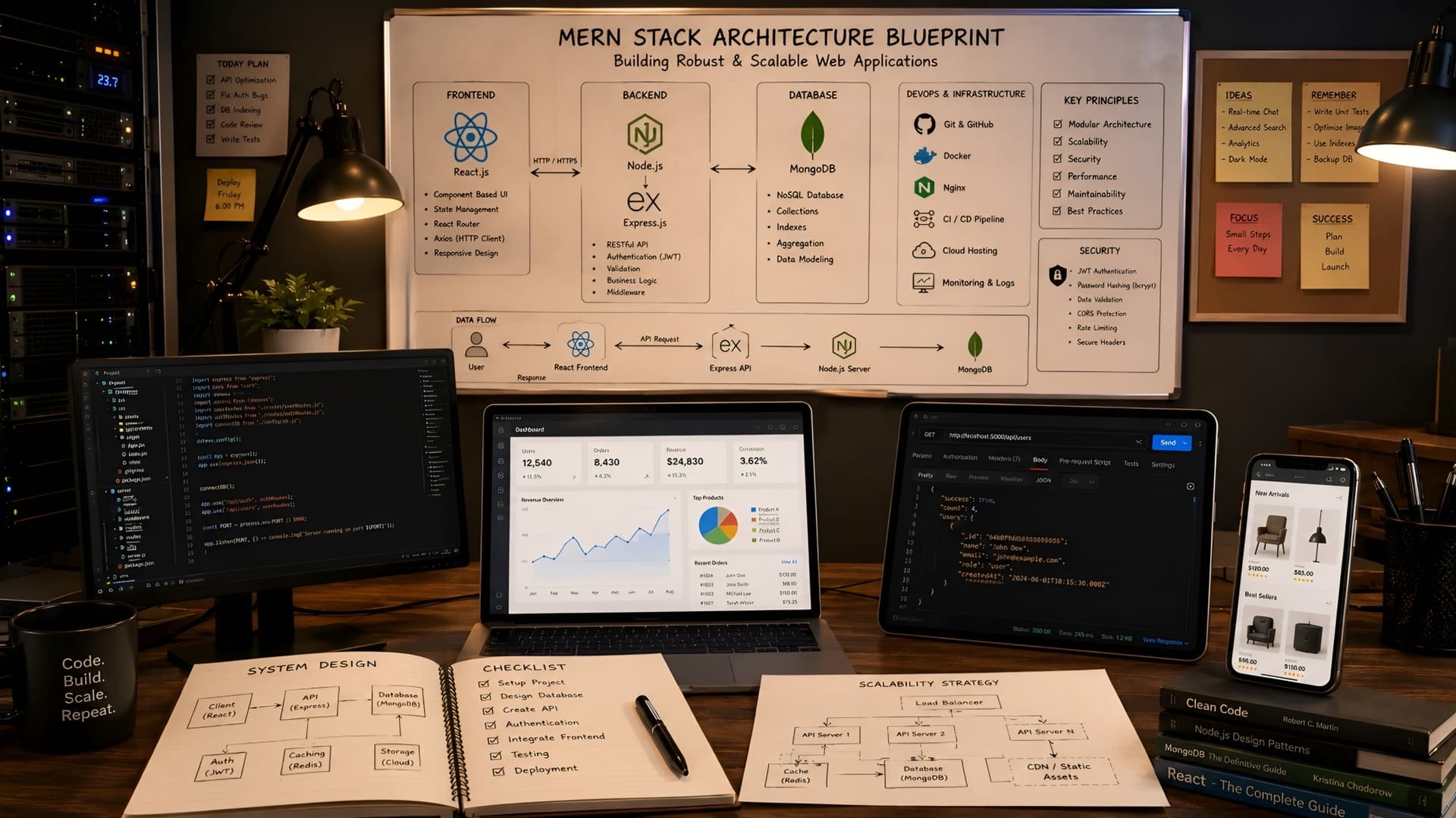 Muhyo Tech — editorial blog cover illustrating MERN Stack Blueprint: Building Robust & Scalable Web Applications