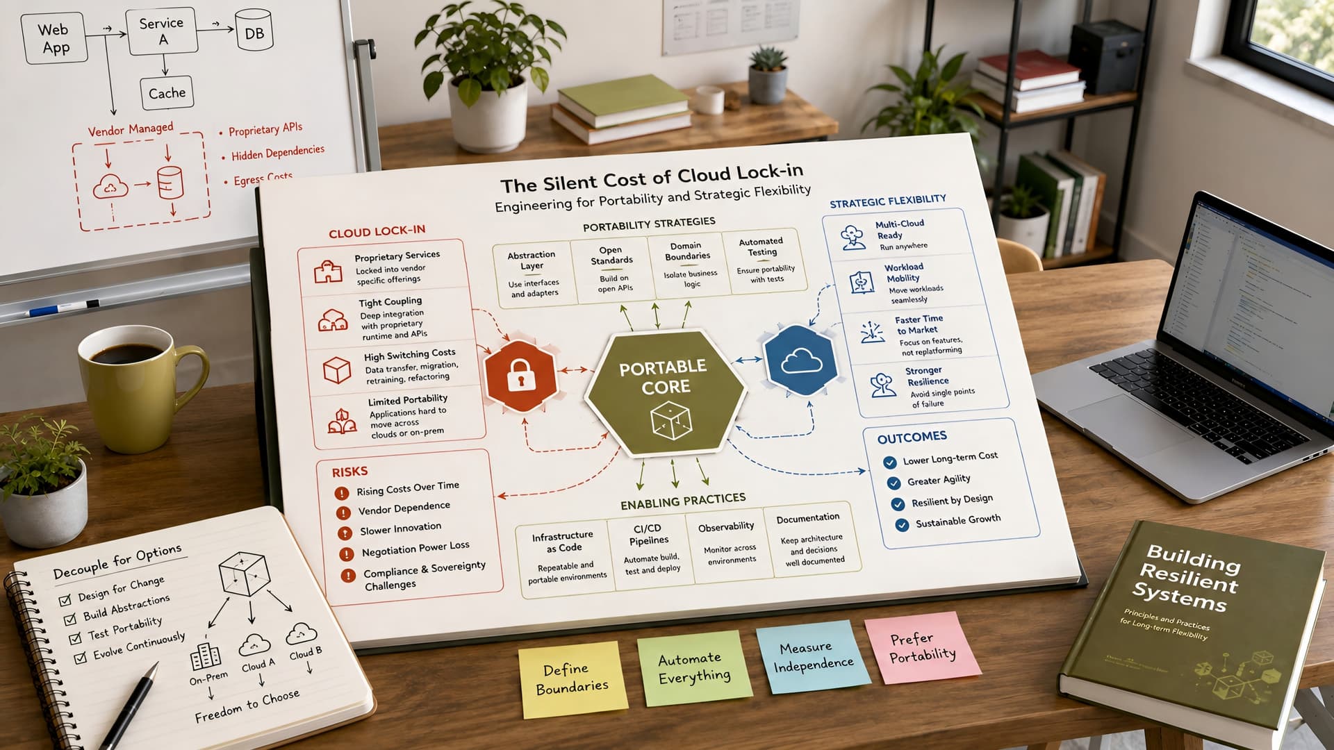 Muhyo Tech — editorial blog cover illustrating The Silent Cost of Cloud Lock-in: Engineering for Portability and Strategic Flexibility