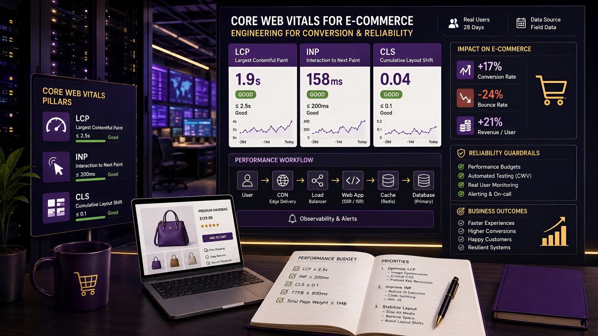 Muhyo Tech — editorial blog cover illustrating Core Web Vitals for E-commerce: Engineering for Conversion & Reliability