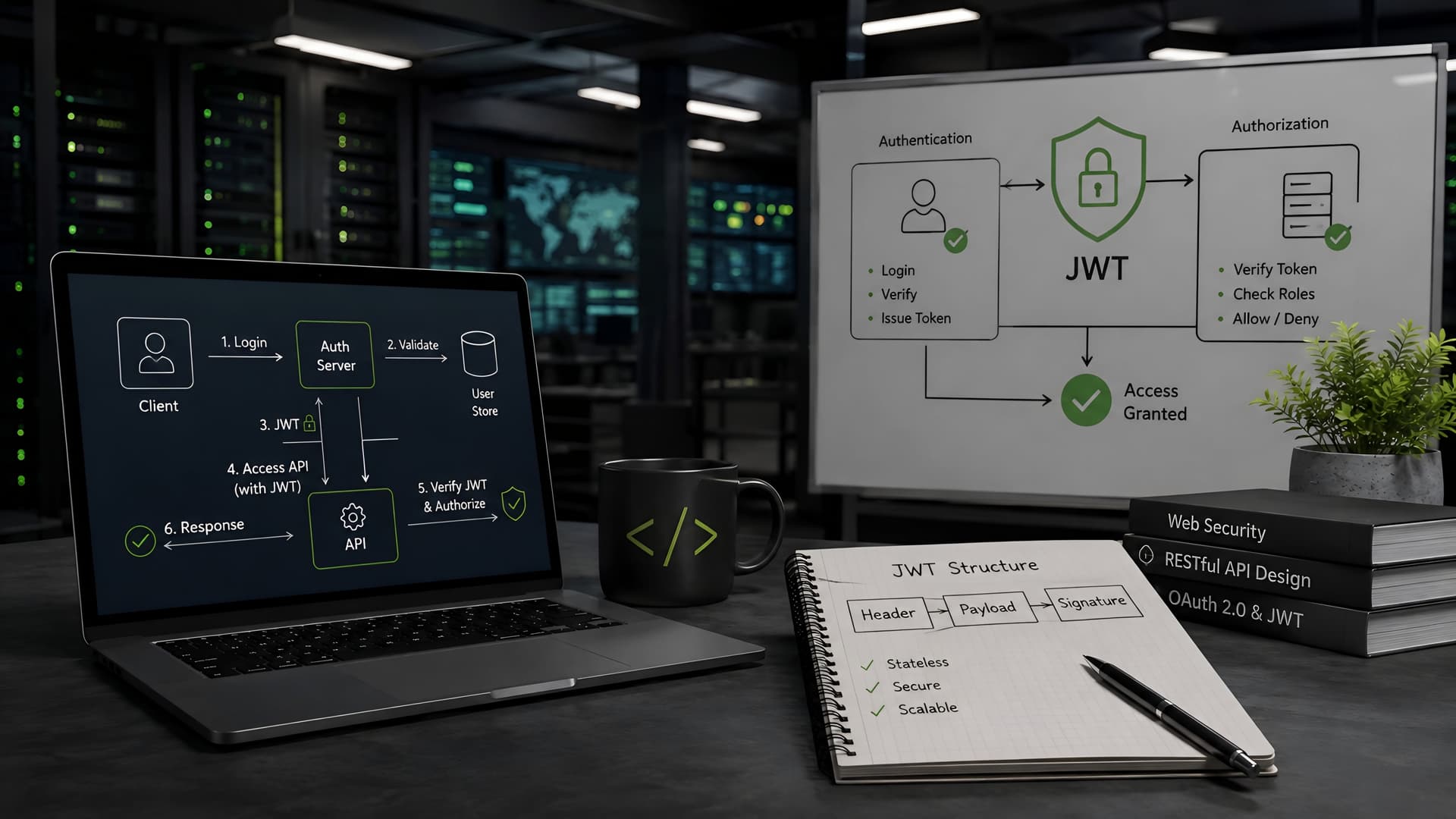 Muhyo Tech — editorial blog cover illustrating Implementing Robust API Authentication and Authorization with JWTs