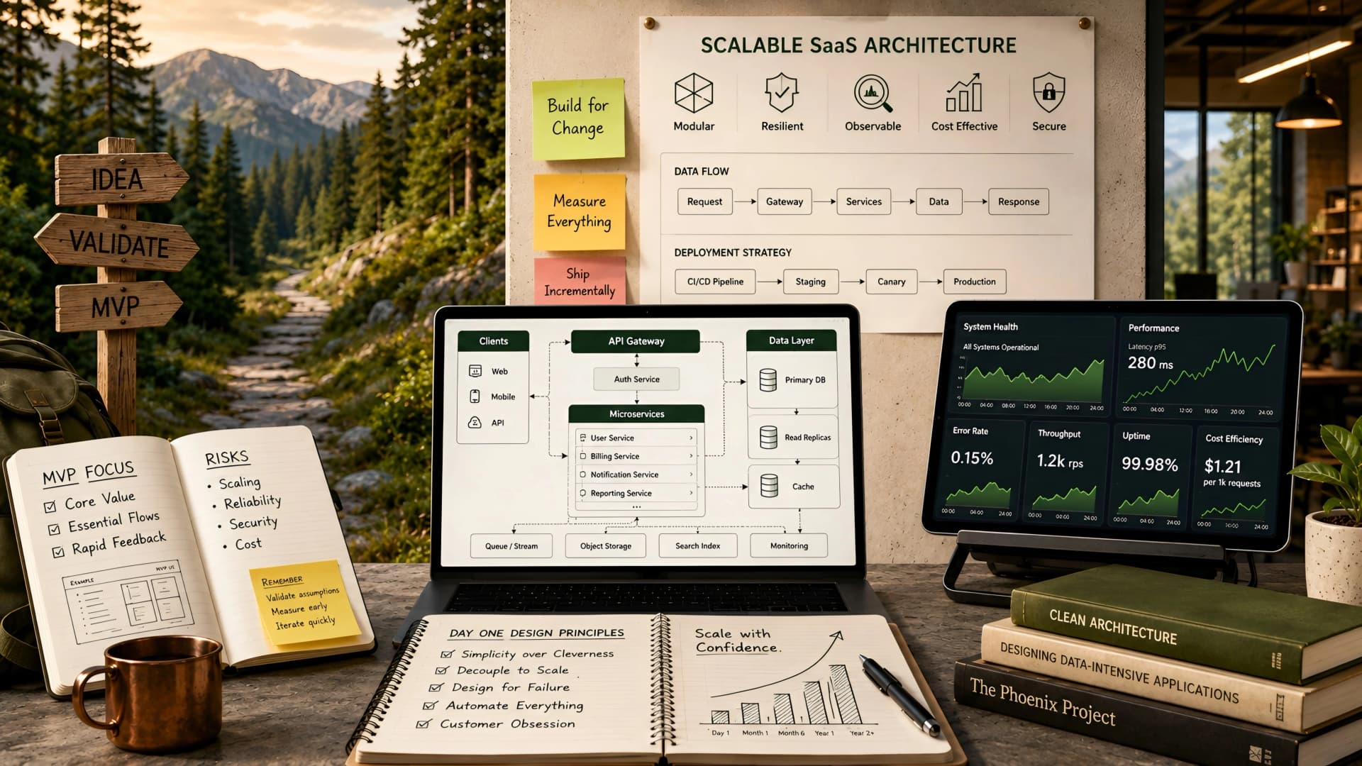 Muhyo Tech — editorial blog cover illustrating Beyond MVP: Engineering a Scalable SaaS Architecture from Day One