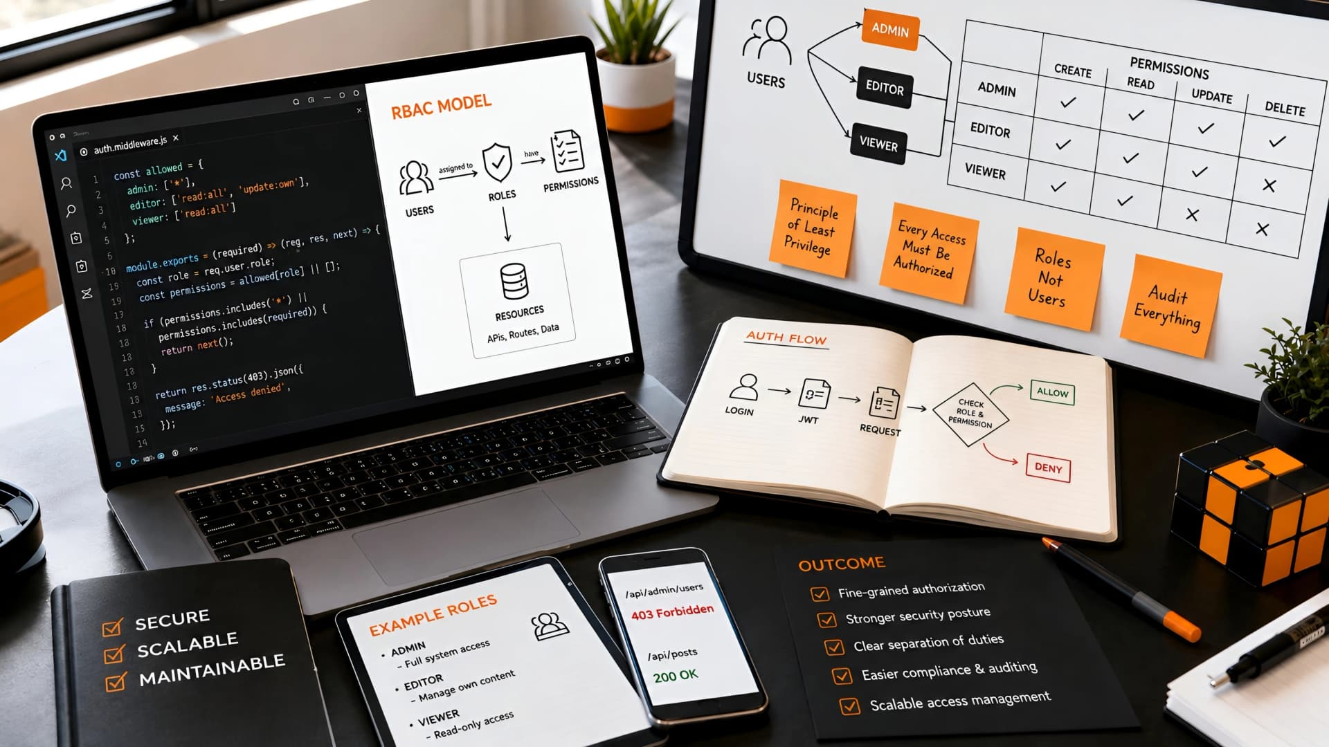 Muhyo Tech — editorial blog cover illustrating Role-Based Access Control (RBAC) in MERN: Engineering Fine-Grained Authorization