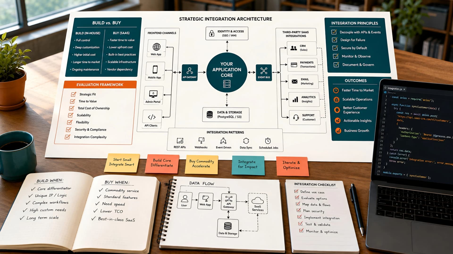 Muhyo Tech — editorial blog cover illustrating Beyond the 'Build vs. Buy' Dilemma: Engineering Strategic SaaS Integrations for Growth