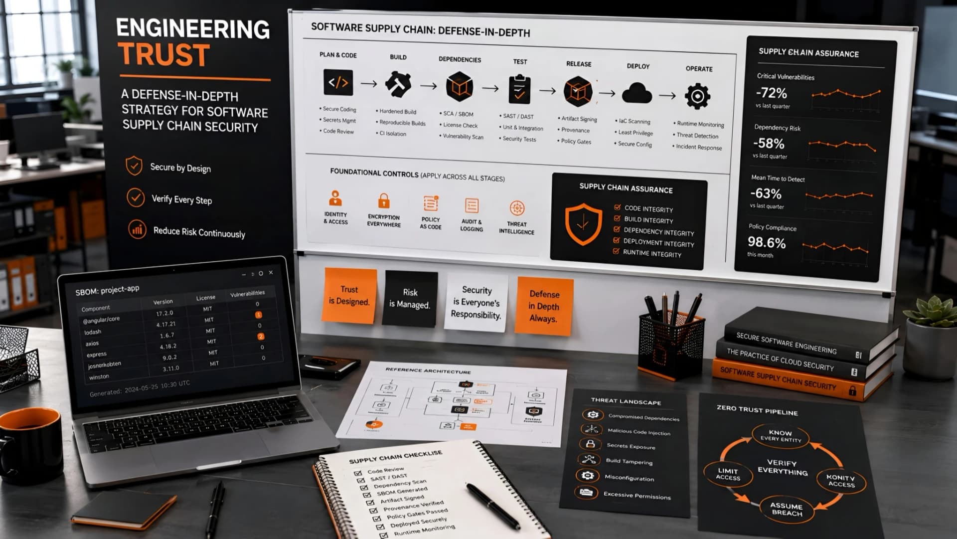 Muhyo Tech — editorial blog cover illustrating Engineering Trust: A Defense-in-Depth Strategy for Software Supply Chain Security