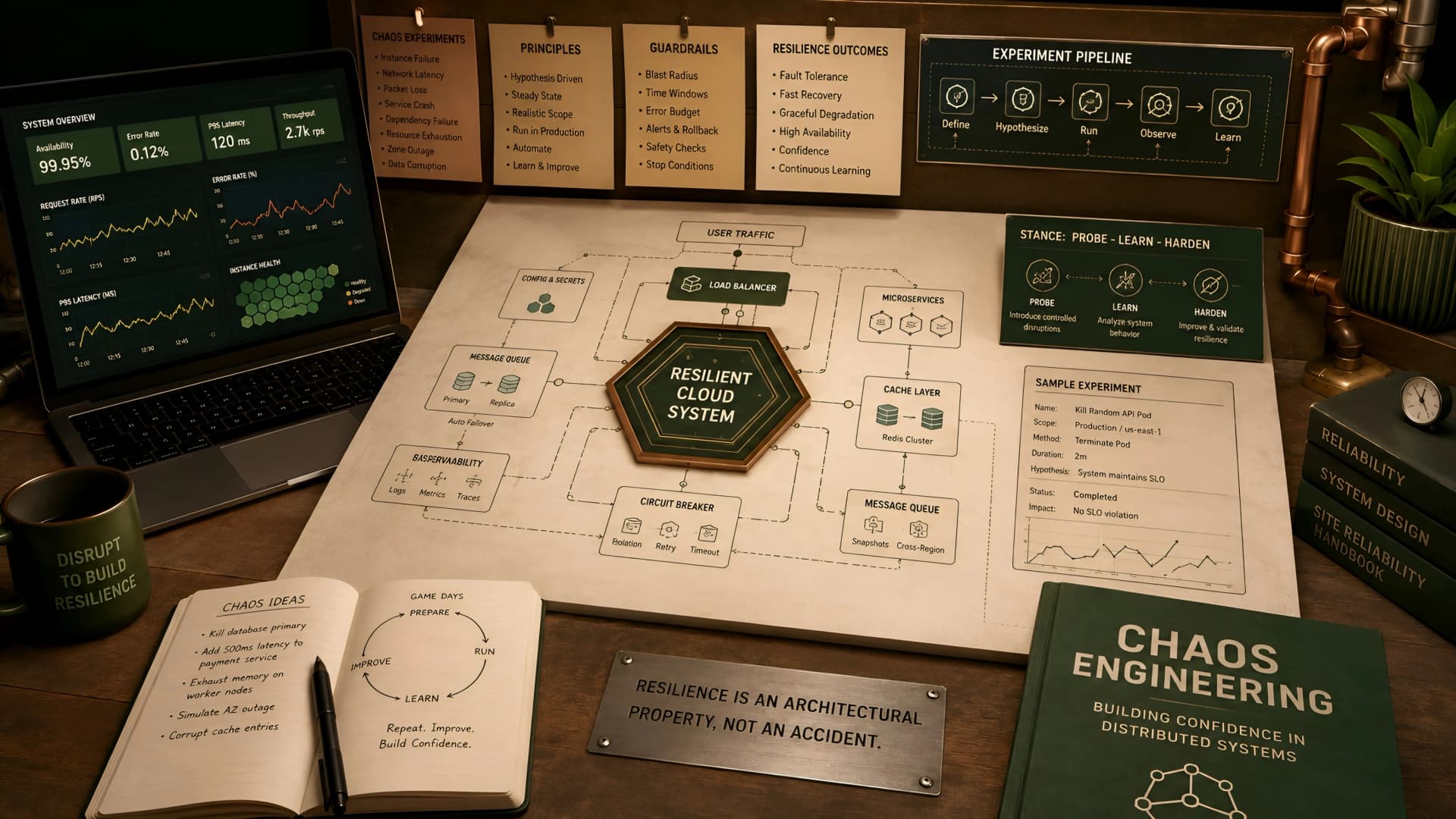 Muhyo Tech — editorial blog cover illustrating Chaos Engineering: Building True Resilience in Cloud Systems
