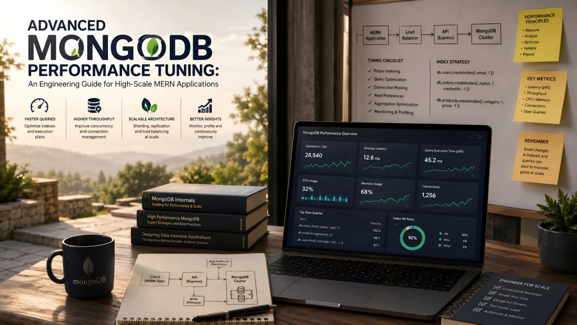 Muhyo Tech — editorial blog cover illustrating Advanced MongoDB Performance Tuning: An Engineering Guide for High-Scale MERN Applications