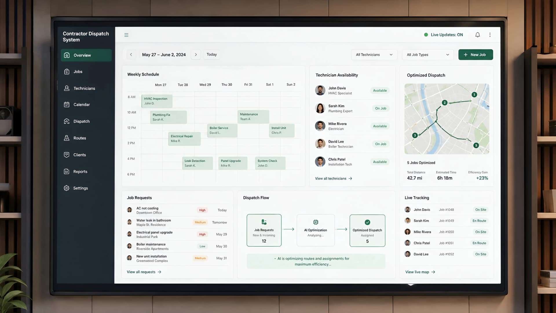 Muhyo Tech — editorial blog cover illustrating Building Smarter: An Automated Scheduling & Dispatch System for Contractors