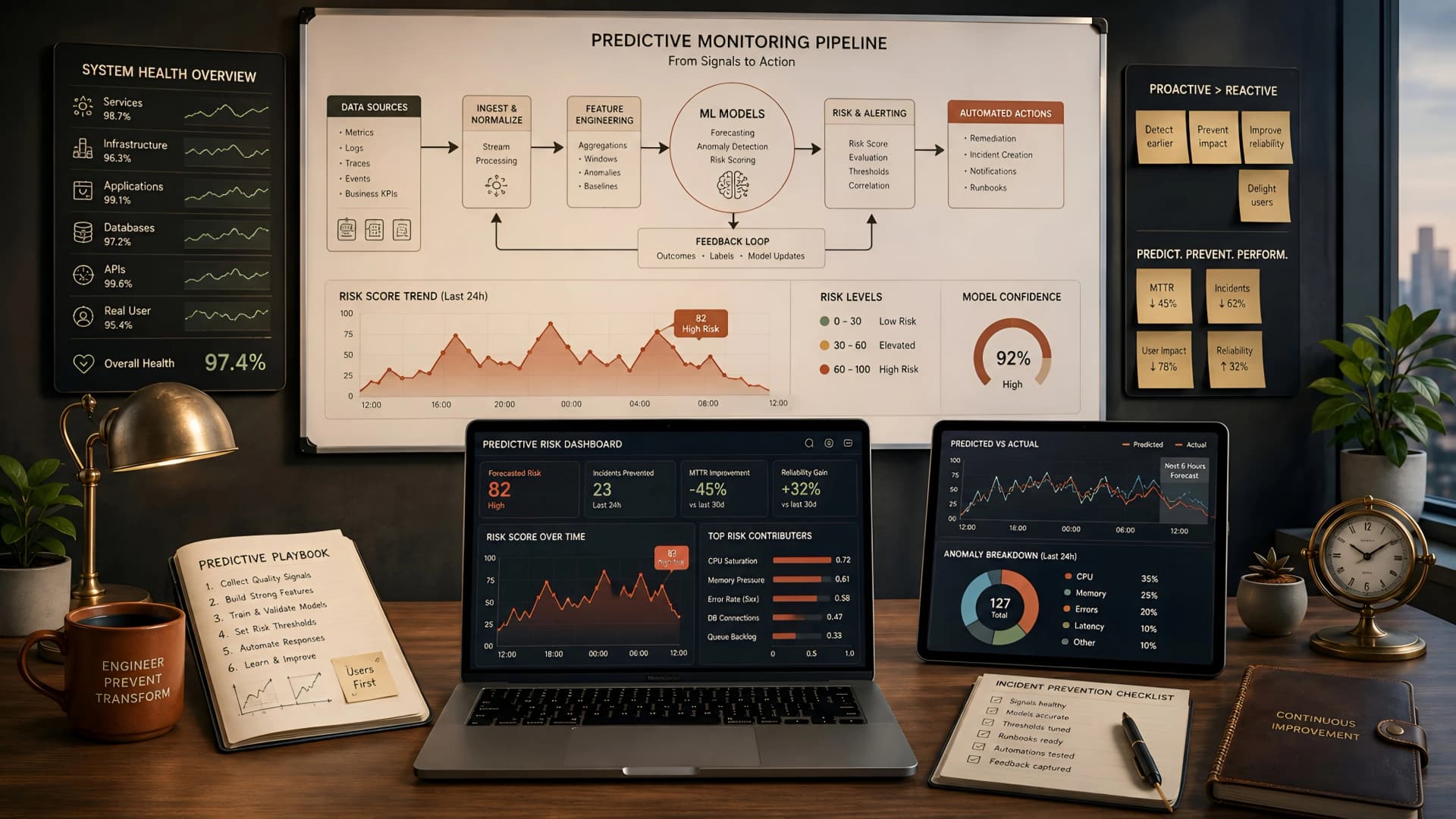 Muhyo Tech — editorial blog cover illustrating Beyond Observability: Engineering Predictive Monitoring for Proactive Incident Prevention