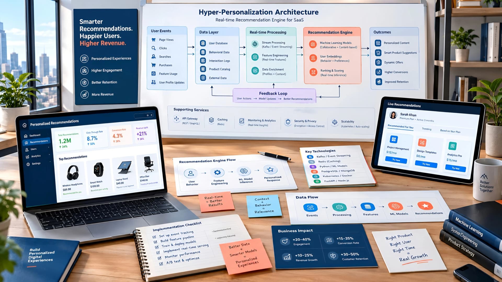 Muhyo Tech — editorial blog cover illustrating Architecting for Hyper-Personalization: Real-time Recommendation Engines for SaaS