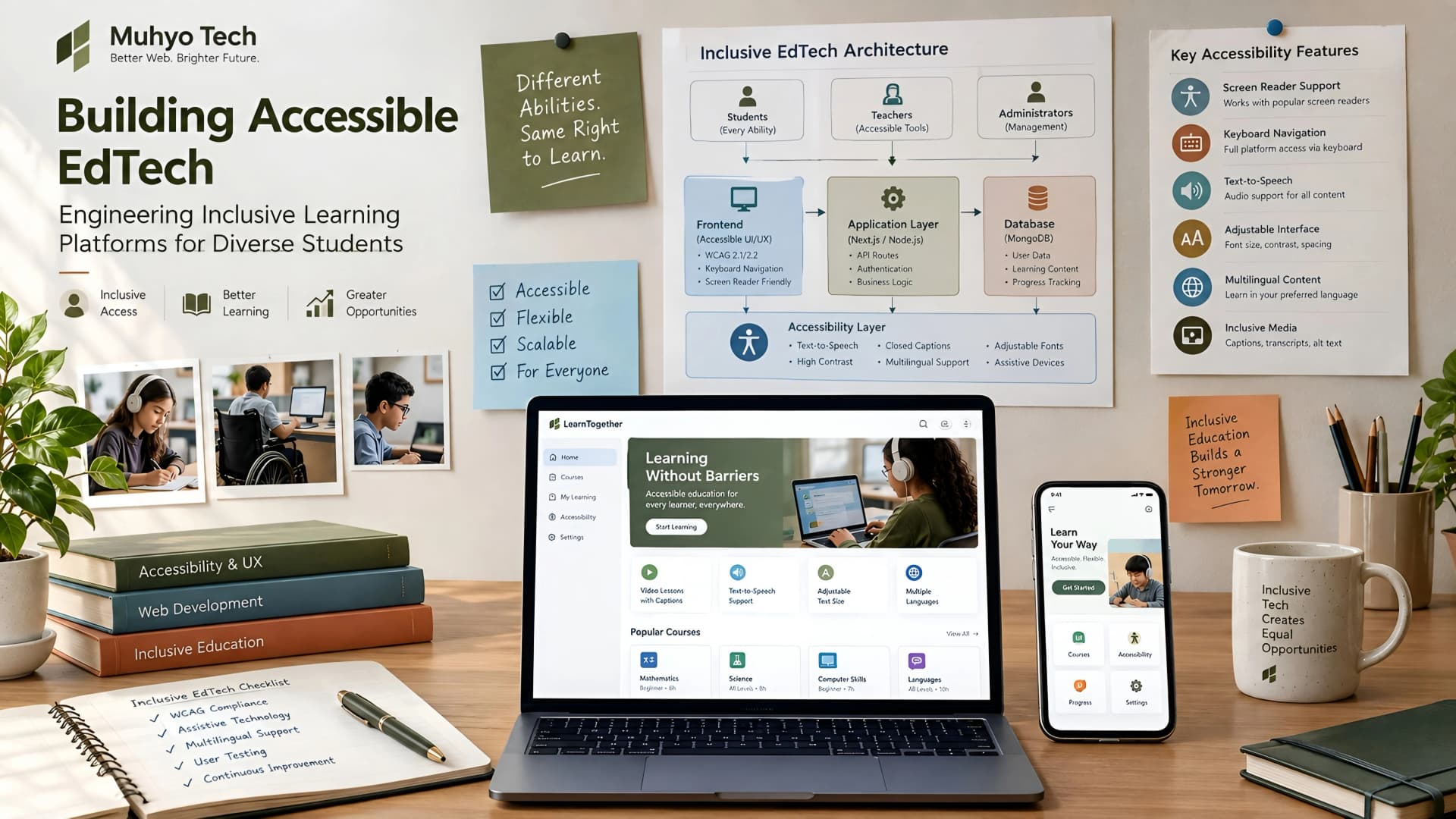 Muhyo Tech — editorial blog cover illustrating Building Accessible EdTech: Engineering Inclusive Learning Platforms for Diverse Students