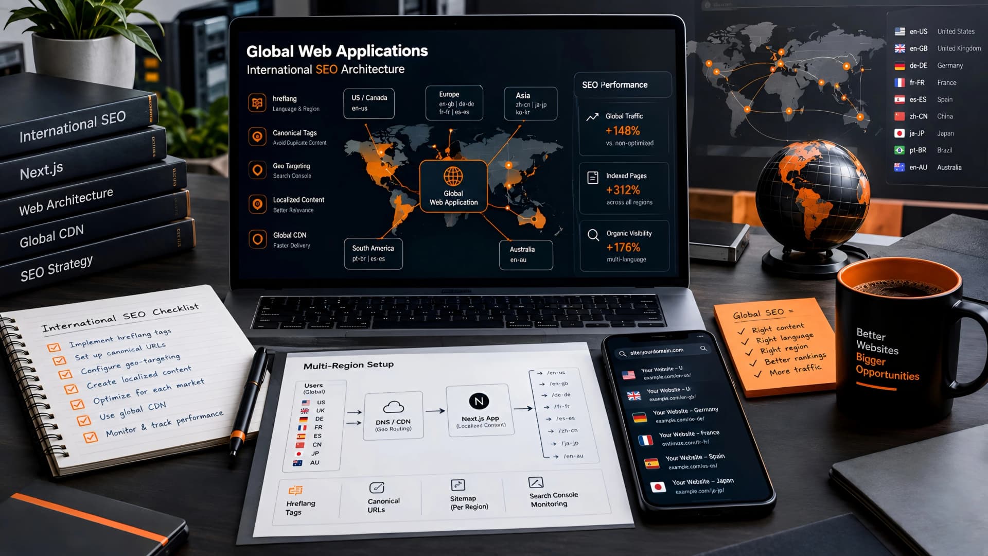 Muhyo Tech — editorial blog cover illustrating Engineering for International SEO: Beyond Hreflang for Global Web Applications