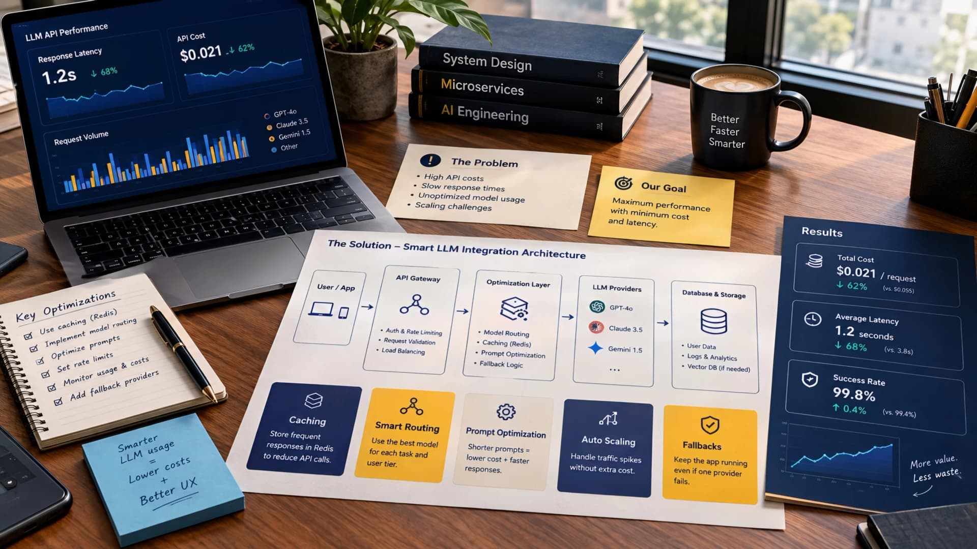 Muhyo Tech — editorial blog cover illustrating Optimizing LLM API Integrations: Architecting for Cost & Latency in Micro-SaaS